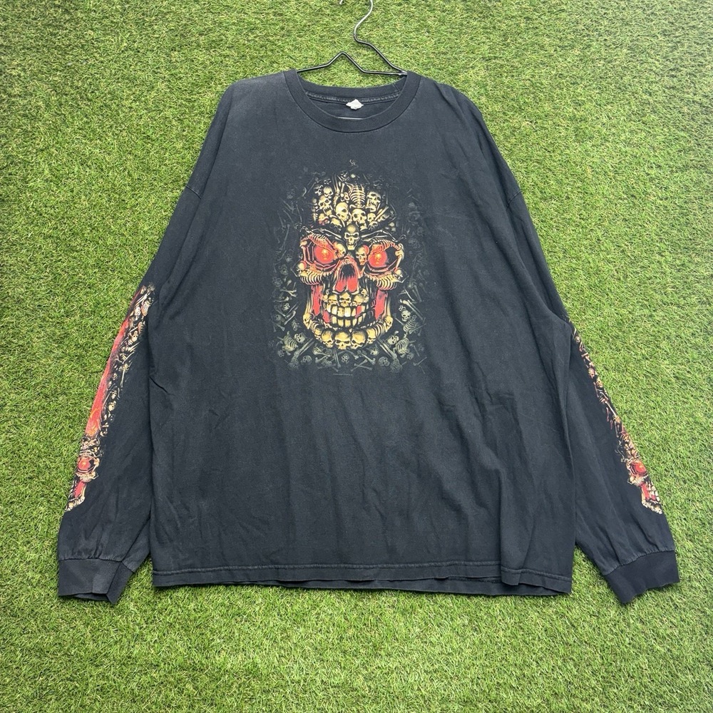 Vintage Hudson Leather Shirt Mens 3XL Long Sleeve Grunge Skull Biker y2k 2000s